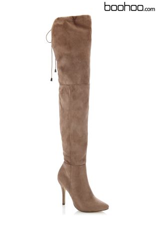 Boohoo Pointed Tie Thigh High Boots